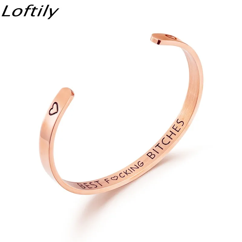 6mm Letters Engraved Best Bitches Bracelet Cuff Open Stainless Steel for Women Ladybro Friends pulseira Gift Jewelry | Украшения и