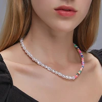 2021 new pearl rice beads fish line hand woven necklace fashion bohemian women short neckchain summer fashion accessories
