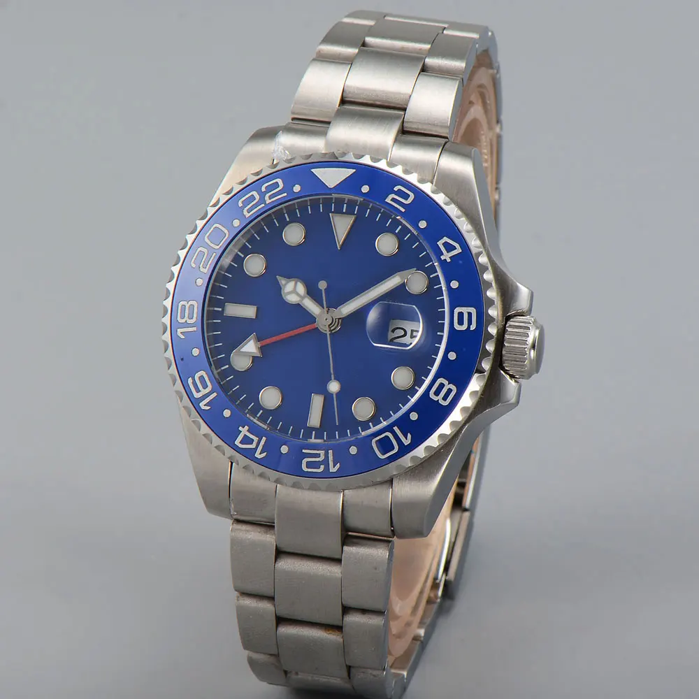 Мужские наручные часы с синим циферблатом и сапфировым стеклом 40 мм|Мужские