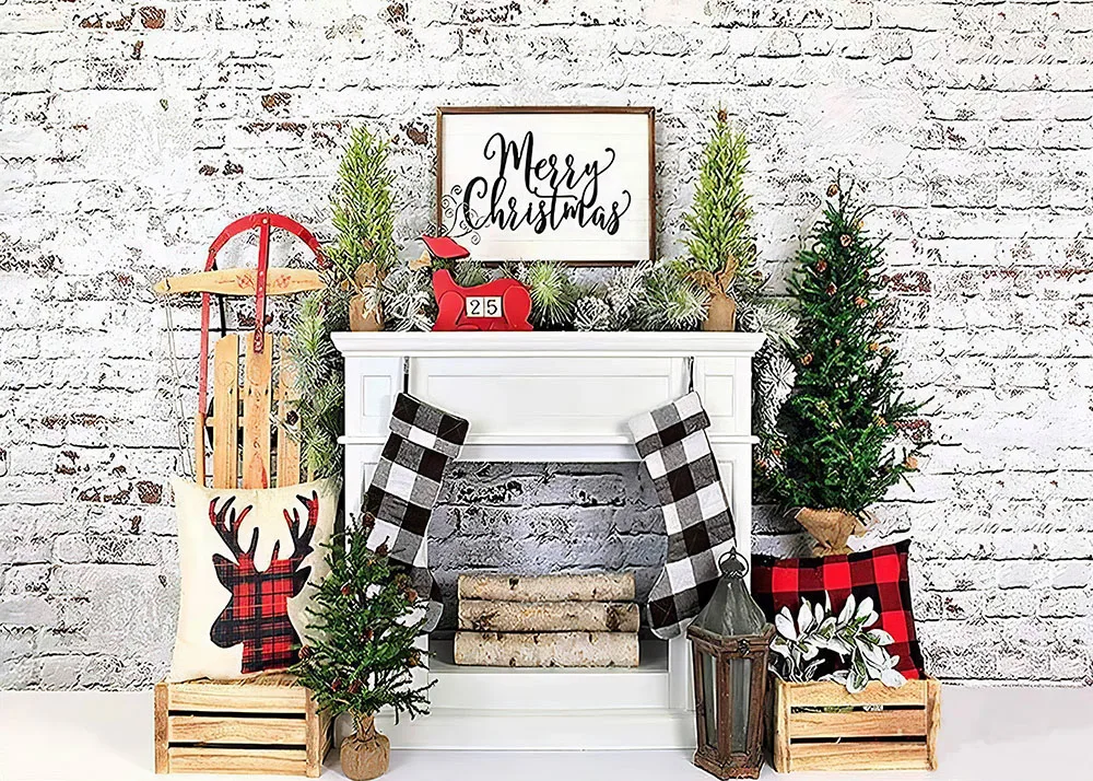 

Christmas theme background brick wall cabinet decoration banner photography supplies