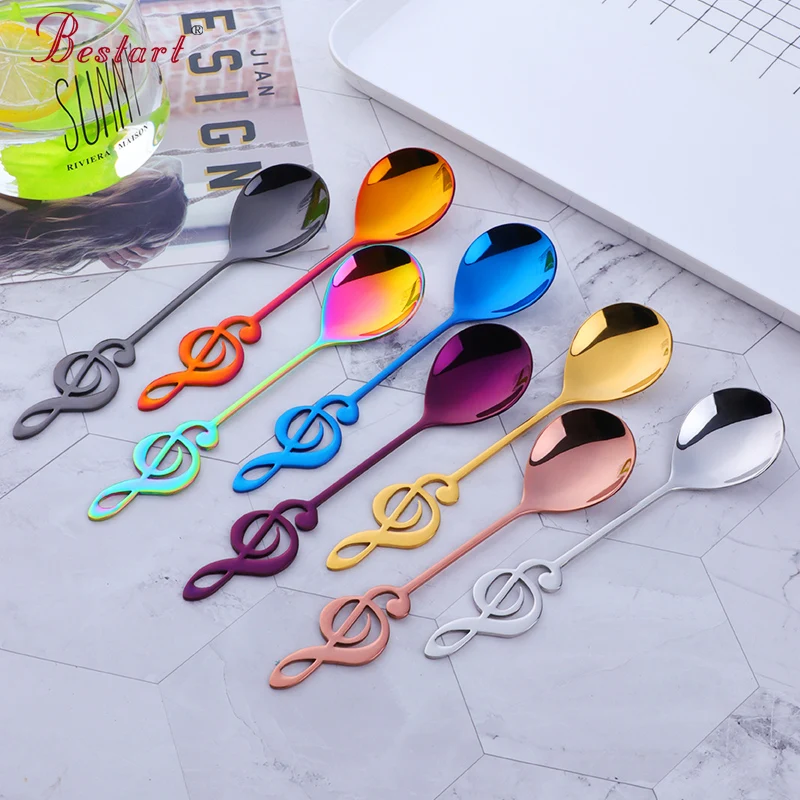 8 шт. красочная музыкальная кофейная ложка из нержавеющей стали креативная