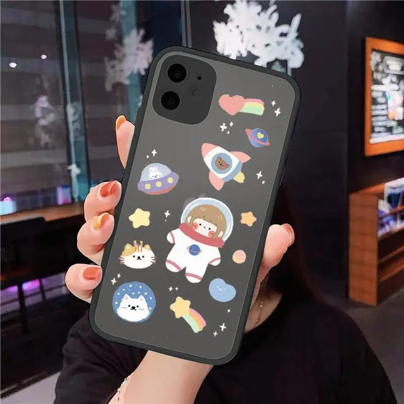 

Phone Case For iPhone 12 11 Mini Pro XR XS Max 7 8 Plus X Cute Cartoon Astronaut Planet Matte transparent cover