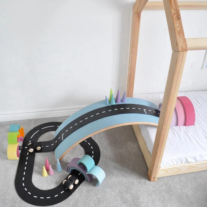 Pista de empalme m&oacute;vil de coche para ni&ntilde;os, rompecabezas de autom&oacute;vil, carretera, juguetes de puzle para manualidades, autocaravana, construcci&oacute;n, goma blanda de PVC, juegos de suelo-1
