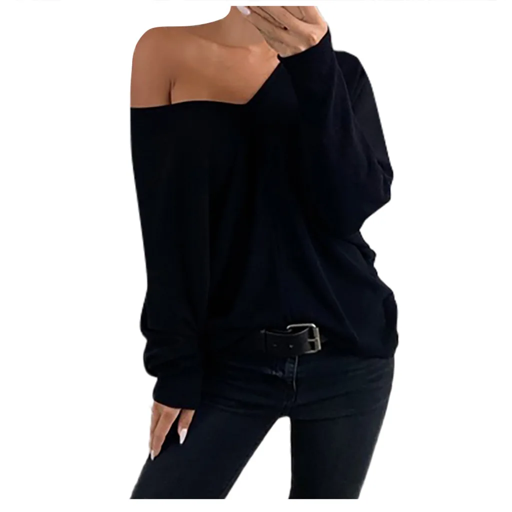 

Bazhenova Casual Women Solid Deep V-Neck T Shirt Loose Female Tops Tee Long Sleeve Autumn Winter Clothes T1707