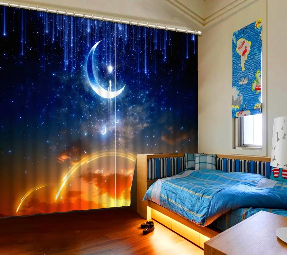 Настроить ночное небо занавески из лун для гостиной спальни затемненные фото