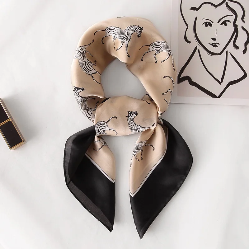 

Женский шейный платок с принтом животных, 70 х7 см