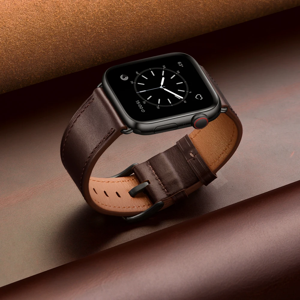 

Retro Brown 44mm 42mm Genuine Leather Watch Strap Band for Apple Watch Series 5 Band Buckle Wrist Watch Band Gift for Men