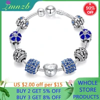 lmnzb new trendy tibetan silver four leaf clover bracelet with crystal beads charm bracelet bangle for women diy 925 jewelry