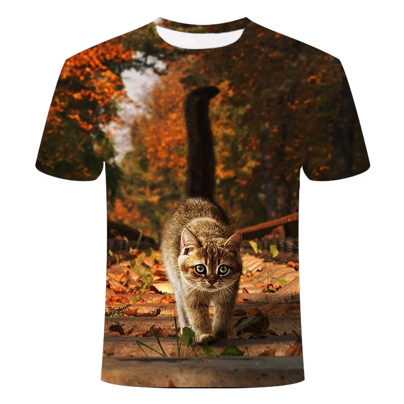 

2021 latest cat 3D printing animal cool and interesting t-shirt men's and women's short sleeve summer T-shirt fashion casual