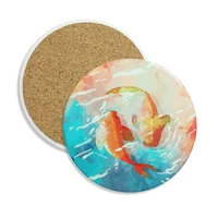 red koi fishes watercolor japan style ceramic coaster cup mug holder absorbent stone for drinks 2pcs gift