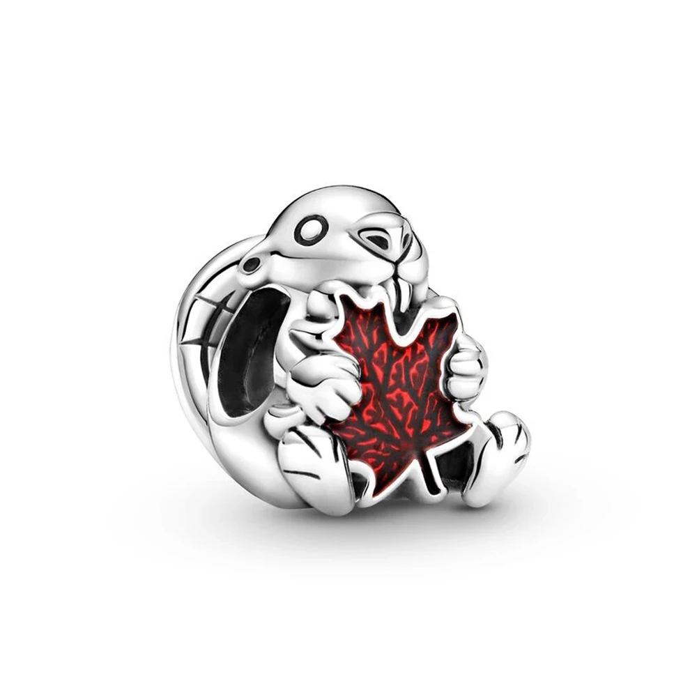 

Canadian Beaver Maple Leaf Charms Authentic 925 Sterling Silver Bead Fit Fashion Women Bracelets Bangle Gift DIY Jewelry