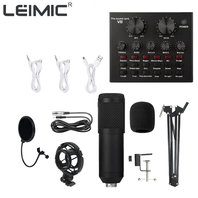 

Bm800 live microphone kit, with filtering V8 sound card, condenser microphone, binding recording KTV karaoke smartphone micropho