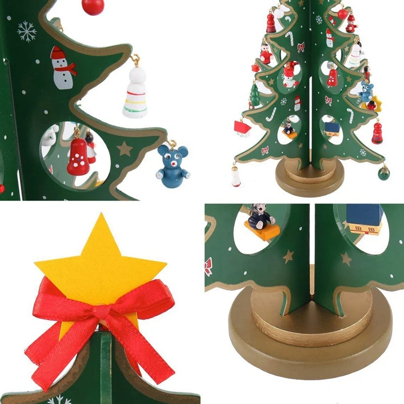 12 дюймов забавная настольная деревянная Рождественская елка Декор набор