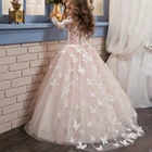 Винтажное платье-пачка для девочек, кружевное платье с аппликацией, с цветами, бабочками, для свадьбы, первого причастия