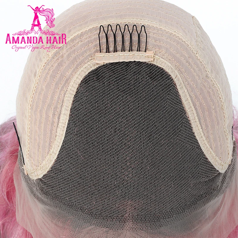 Amanda T1b/Rose-red Bob Wig 13x6 Lace Front Human Hair Wig 150% Density Middle Part Bod Wave Brazilian Hair Wig for Black Women