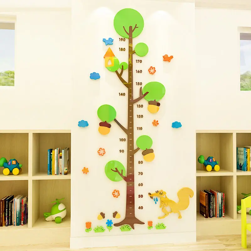 Cartoon 3D Acrylic Wall Sticker Kids Bedroom Decor Height Measure Stickers Nursery Room Chart Wallpaper 1Pc | Дом и сад