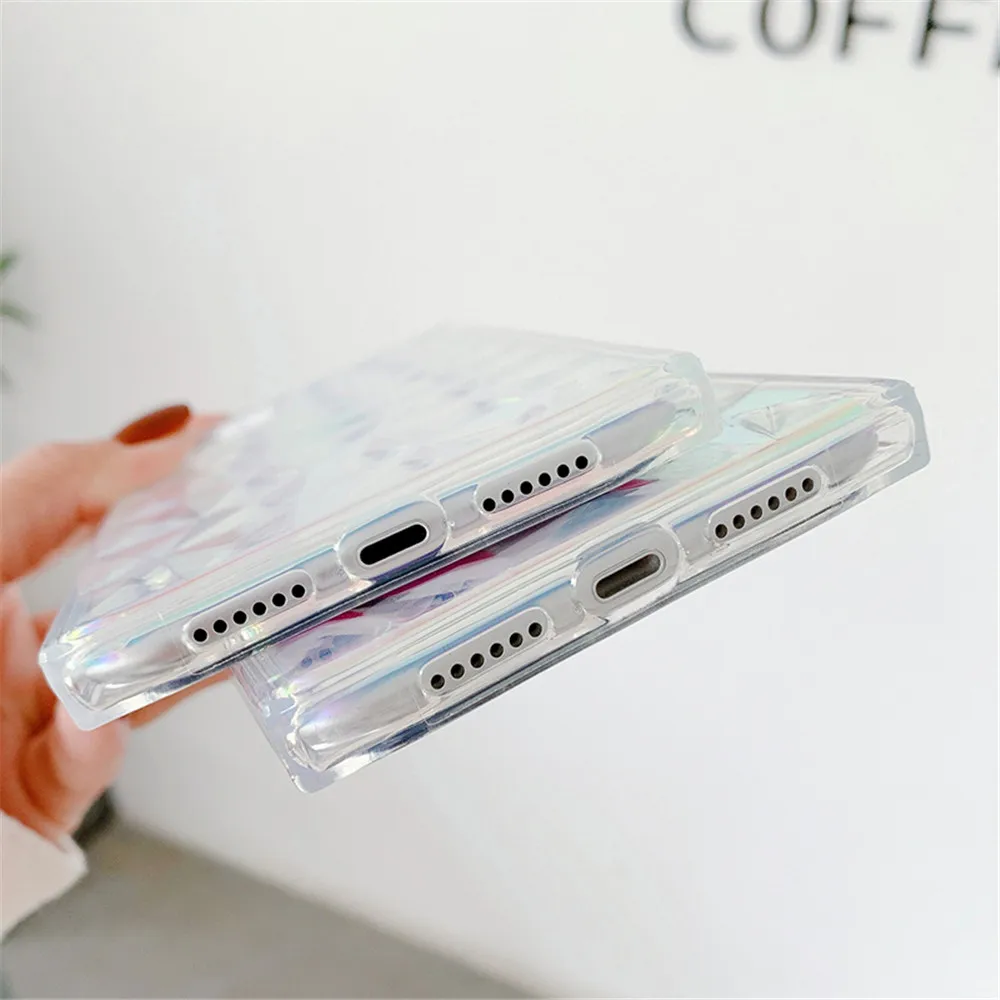 

Laser Square Diamond Pattern Case For iPhone 12 Mini 7 8 6 6s Plus XS Max X XR Candy Color Silicone Cover For iPhone 11 Pro Max