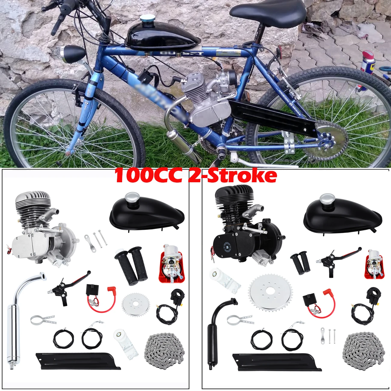 

Honhill 100cc 2 Stroke Bicycle E-bike Motorized Gas Engine Kit Complete Motor Bike Engine Kit For Pocket Bike DIY Bicycle