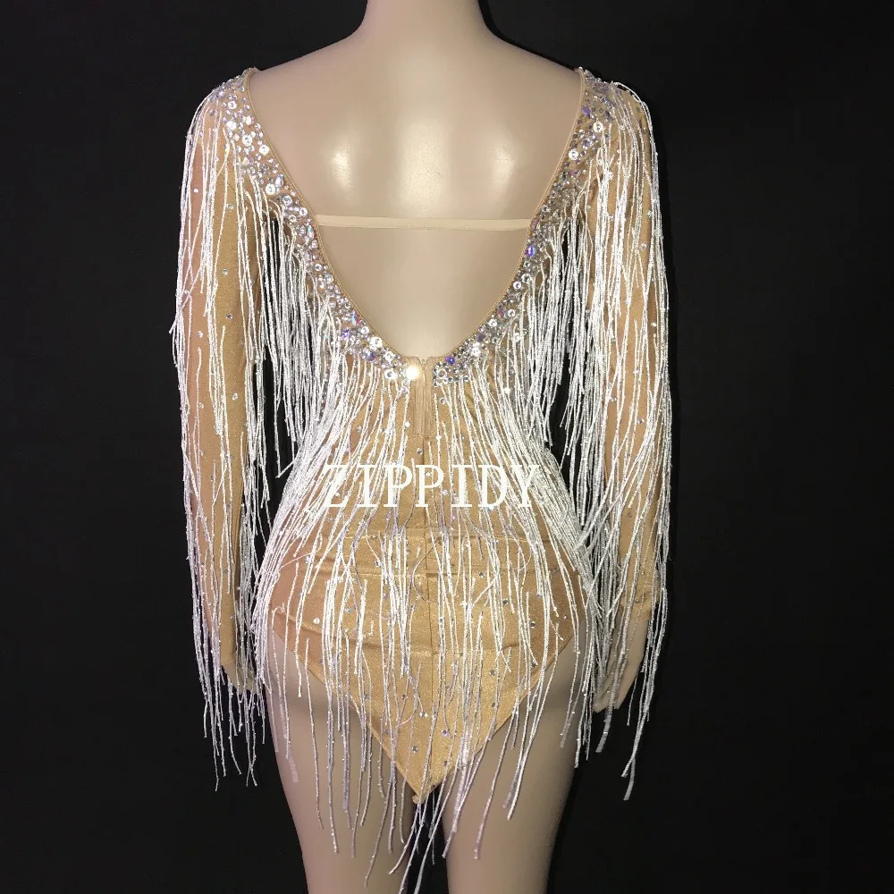 Откровенное Серебряное платье стразы с бахромой одежда для латиноамериканской