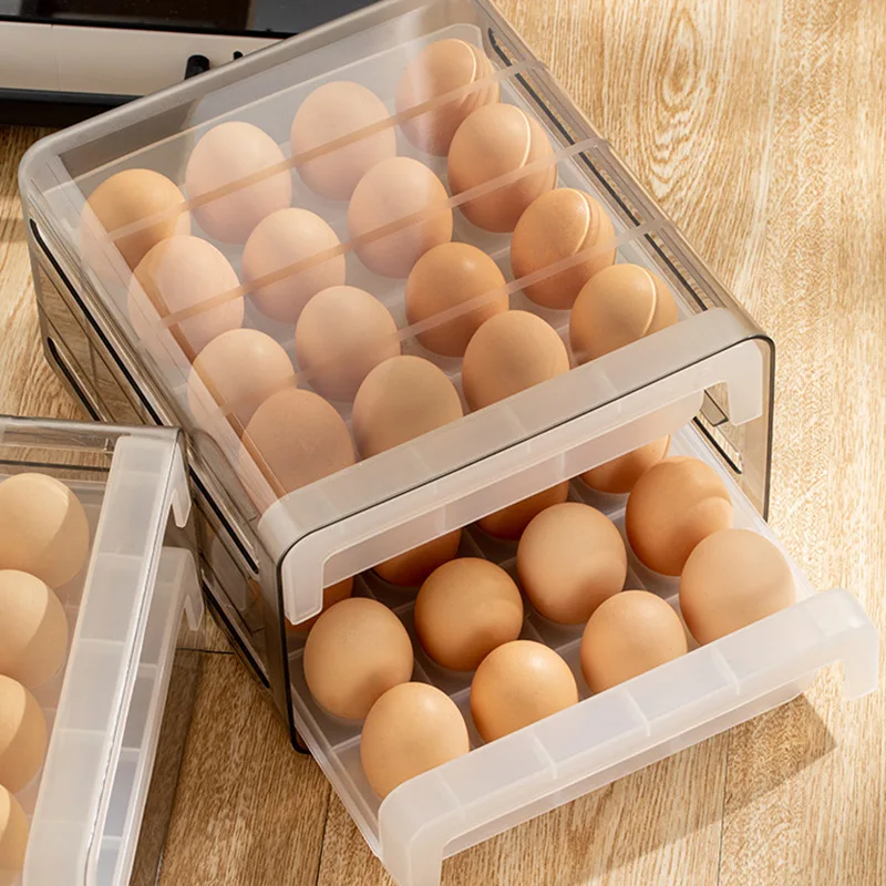 

Refrigerator egg double layer storage box drawer type pulling egg box finishing egg shelf storage organizer fridge containers