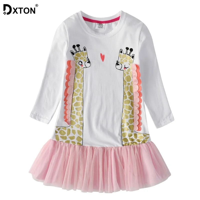 

DXTON Cartoon Girls Dresses Long Sleeve Winter Kids Dress For Girls Children Christmas Dress Patchwork Toddler Cotton Clothing