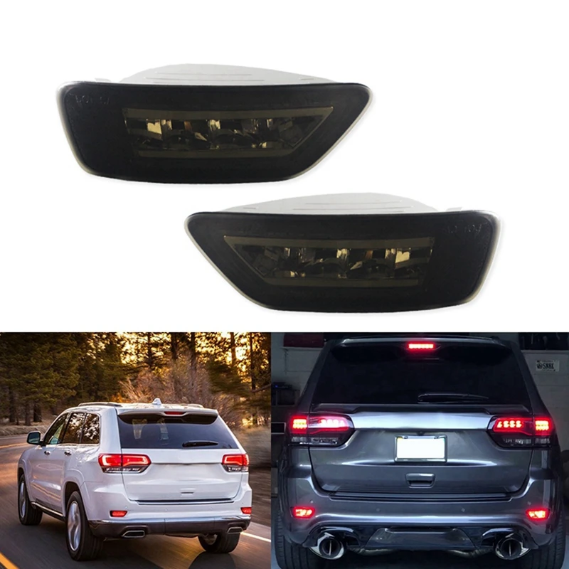 

2Pcs LED Rear Bumper Fog Lights Tail Brake Fog Lamp with Front Left Side Lower Bumper Trim Panel Front Grille 68143099AC