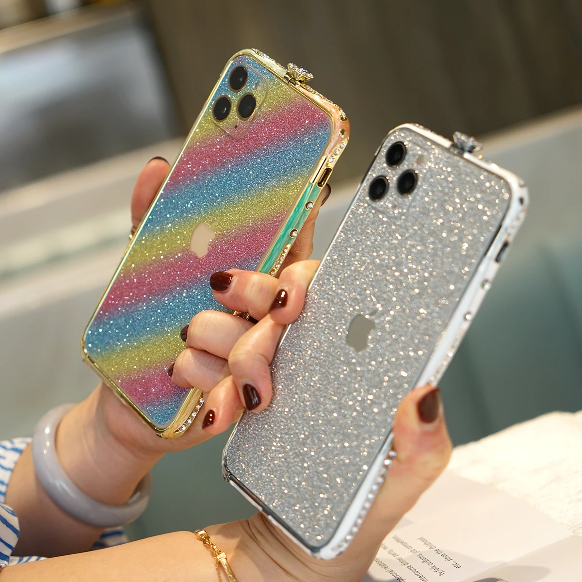 

Металлический бампер со стразами, блестящий чехол со стразами для iPhone 12 Pro Max 12 Mini, чехол для 7 8 Plus X Xr Xs 11 Pro Max, чехлы