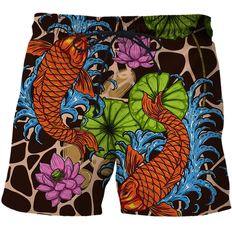 2021 New men/women koi 3D Printed Summer Shorts Surfing Beach Shorts Masculino Travel Quick Dry Vacation Streetwear Board Shorts