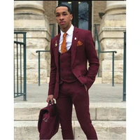 burgundy slim fit mens prom suits notched lapel wedding suits for men tuxedos three pieces blazers jacket pants and vest terno