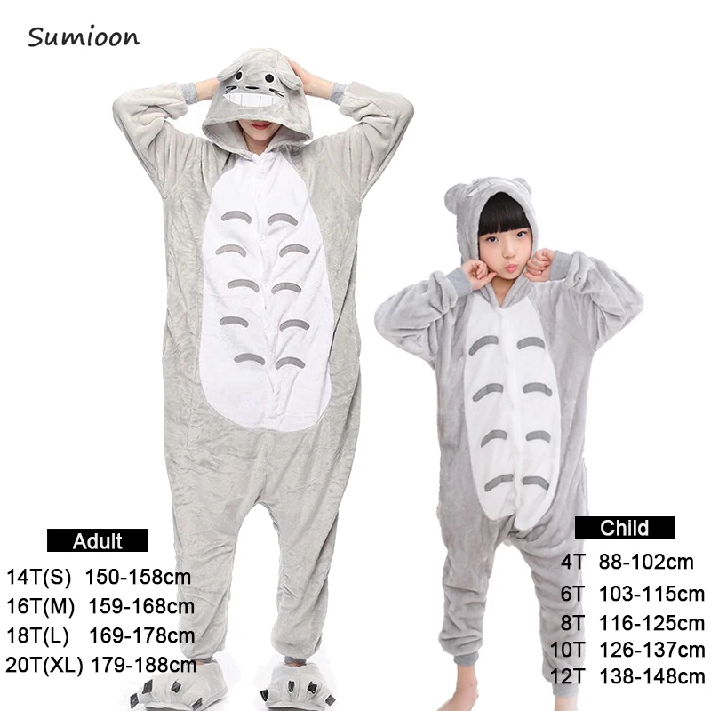 Totoro Пижамы для мальчиков и девочек; пижамы с пандой и единорогом для женщин и мужчин; взрослые комбинезоны; одежда для сна с животными; зимние пижамы для детей - Цвет: Totoro
