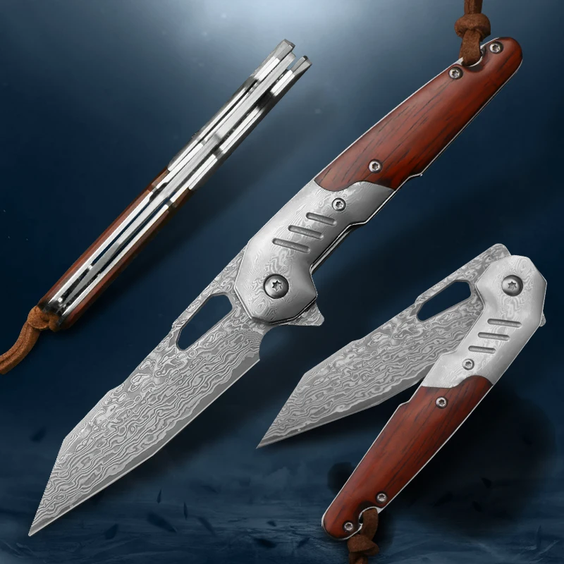

Тактический складной карманный нож VG10 из дамасской стали, быстрооткрывающийся Карманный резец с деревянной ручкой, для ежедневного исполь...