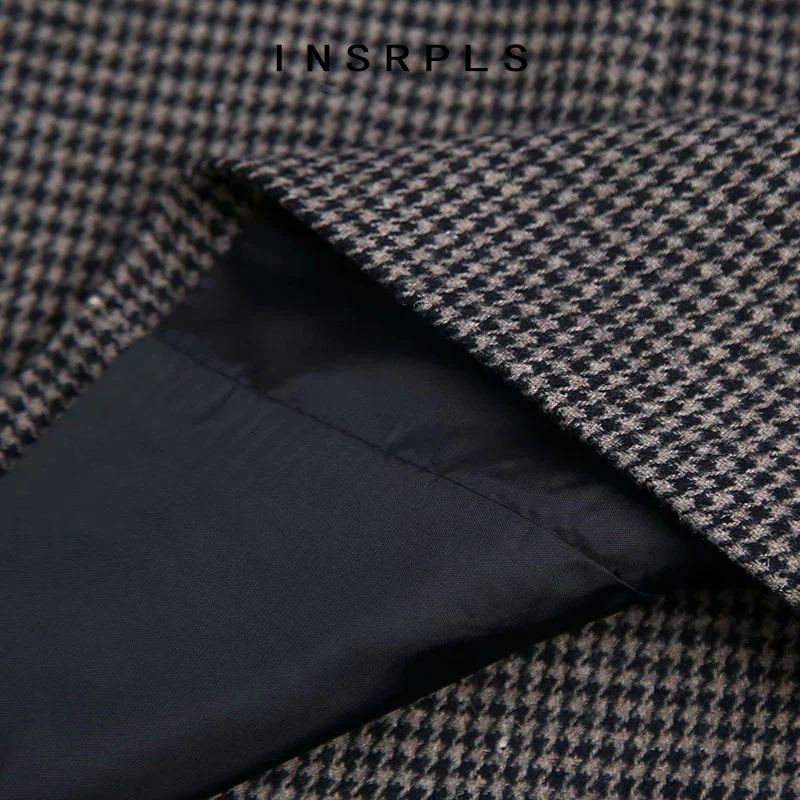 

INSRPLS Women Fashion Double Breasted Houndstooth Blazer Coat Vintage Long Sleeve Pockets Female Outerwear Chic Tops