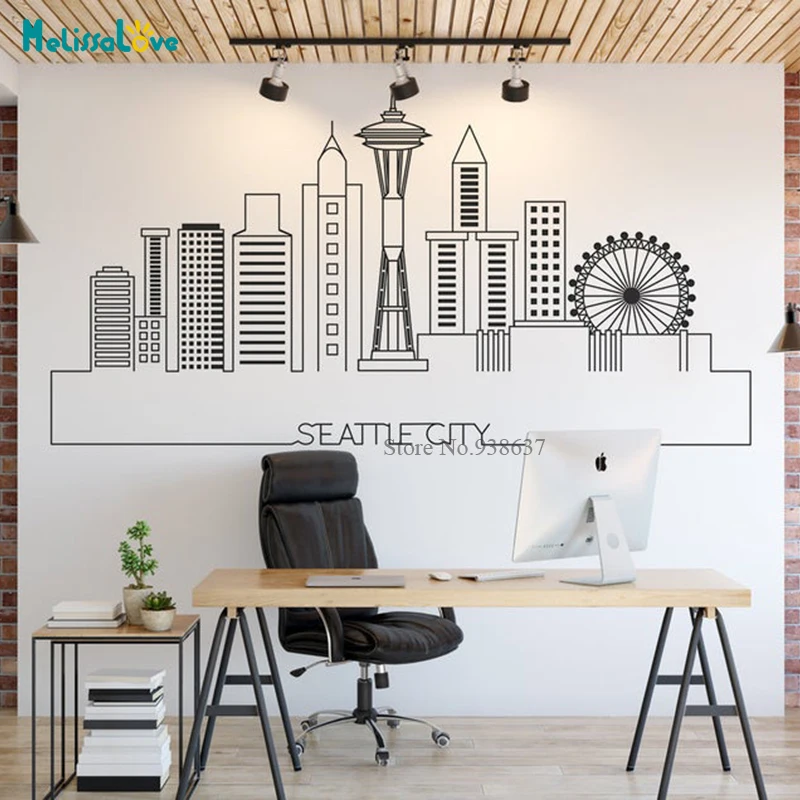 

Seattle Skyline Decor City Skyline Series Geometric Gift Cityscape Company Office Sticker Living Room Vinyl wall stickers JH045