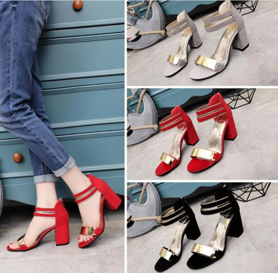 

Summer Sweet Series Lady's Sandals Comfortable Light Back Zipper Fashion New Fish Mouth High Heel Thick with Shiny Sandals Women