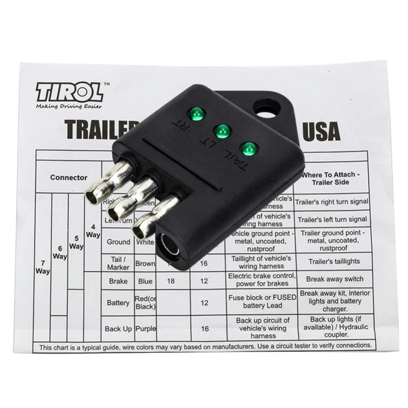 TIROL 4 Pin тестер трейлера соединитель проводки Тяжелый Грузовой светильник провода