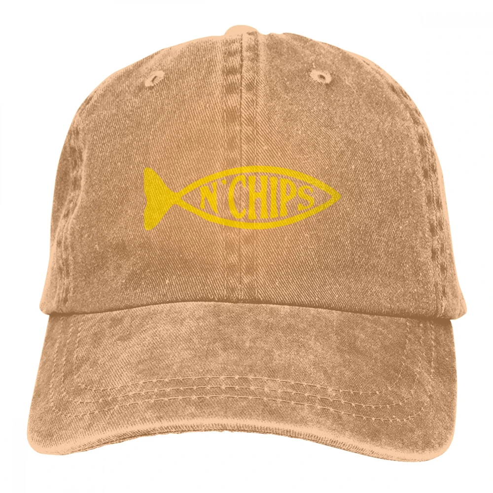 Рыба и чипсы Casquette черный унисекс Мужские Женские джинсовые бейсболка с ремешком кепки Регулируемый Гольф папа шляпа - Цвет: Хаки