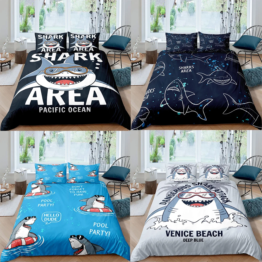 

Пододеяльник с мультяшными акулами, Комплект постельного белья 3D, мягкое одеяло, Комплект постельного белья для детей, красочное постельно...