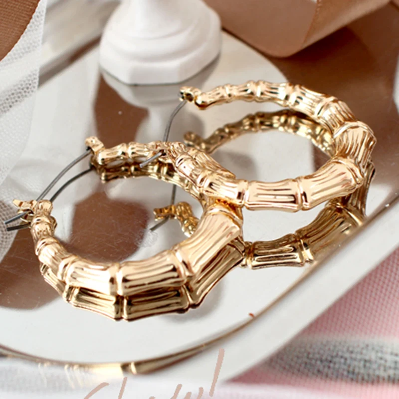 

Hiphop Big Bamboo Circle Hoop Earrings For Women Oversized Large Bamboo Joint Earrings Nightclubs 2021 Jewelry Brincos