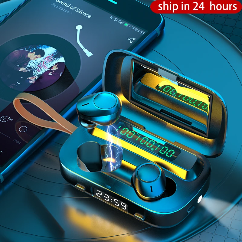 Наушники TWS Bluetooth 5 1 беспроводные наушники с зарядкой 2000 мАч 9D стерео спортивные