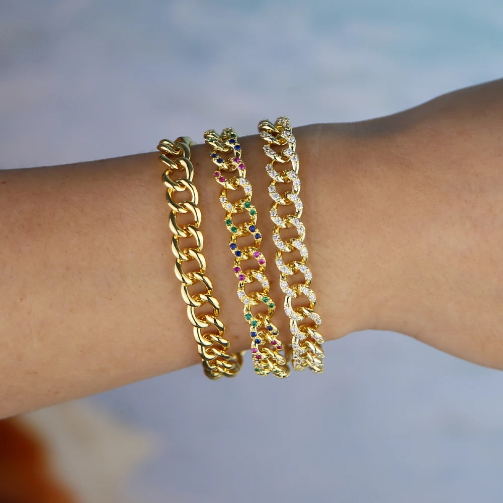 Новое поступление красочные Iced out хип-хоп bling micro pave cz женские ювелирные изделия 17 см кубинская цепочка с радугой cz Роскошный Браслет