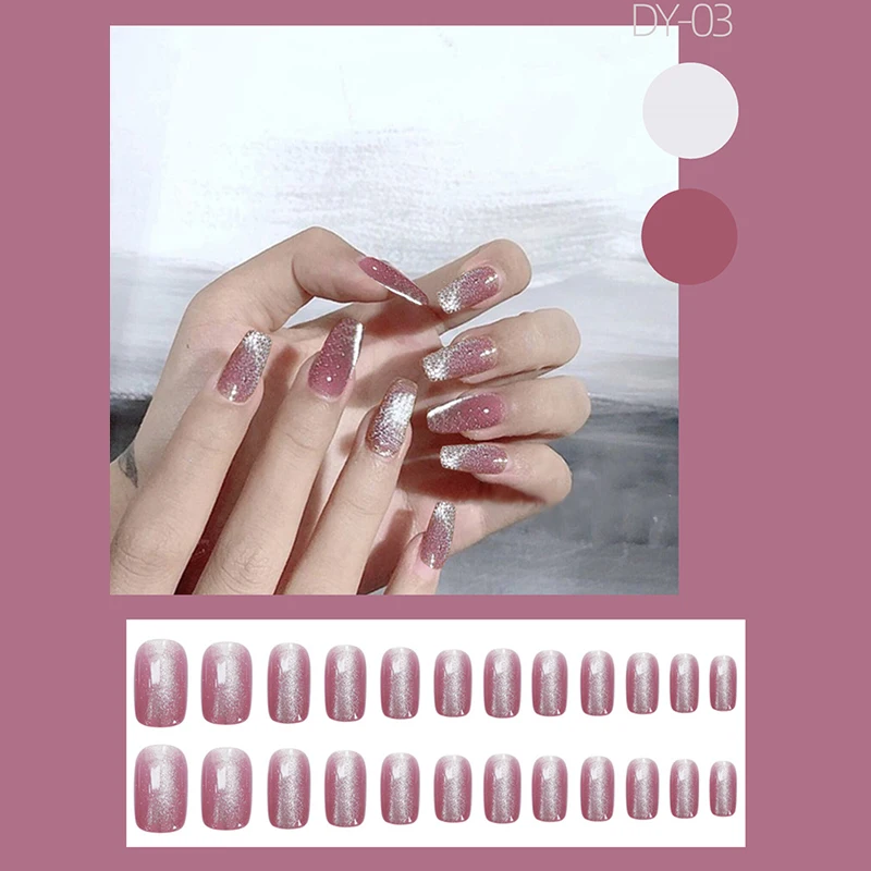 

24 шт., накладные ногти с красными блестками