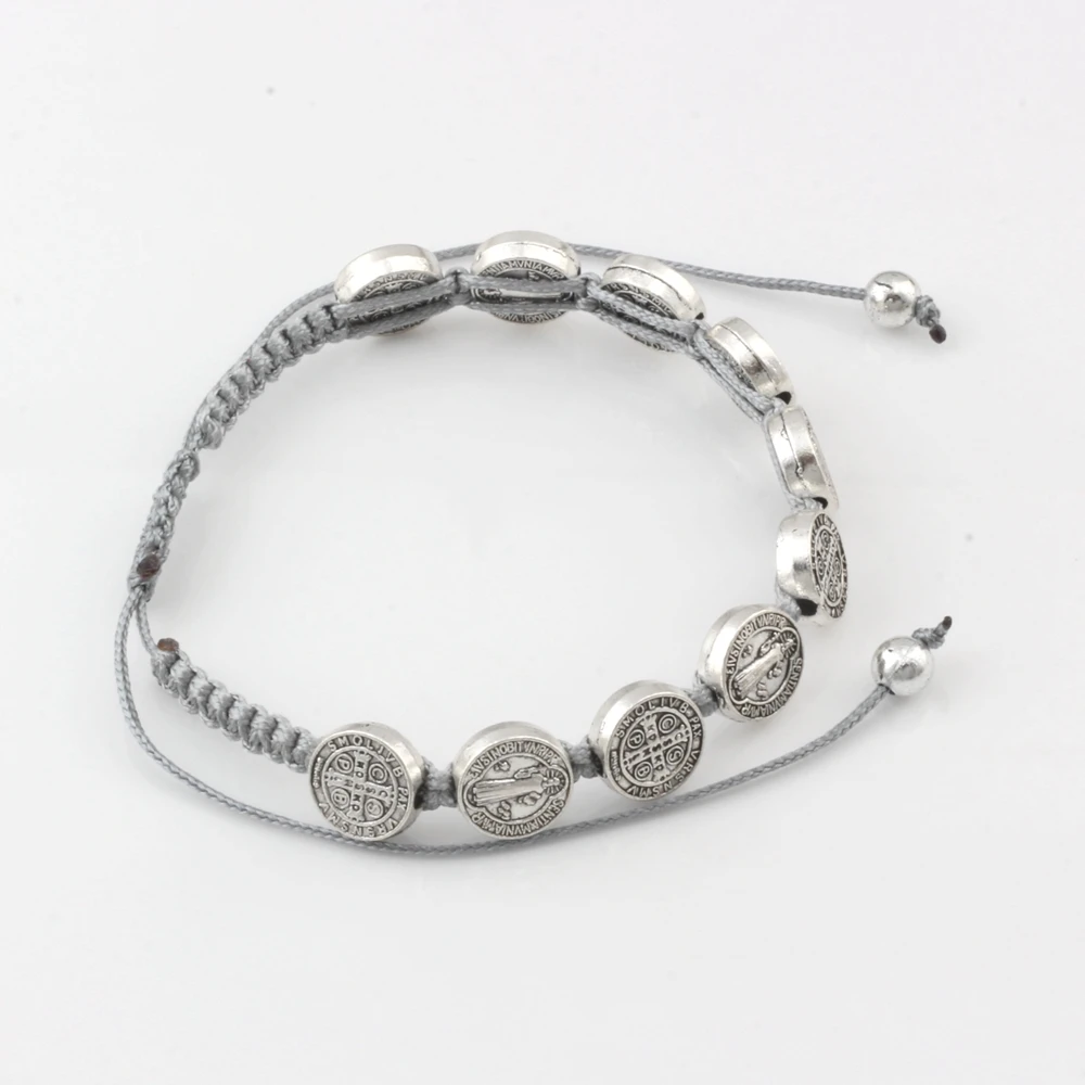 5 шт. из цинкового сплава медаль Святого Бенедикта на регулируемых серый шнур