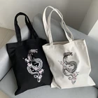 Холщовая Сумка в стиле Харадзюку, с готическим драконом, женская наплечная сумка в стиле хип-хоп, Повседневная сумка большой емкости с героями мультфильмов, сумки для темных покупок