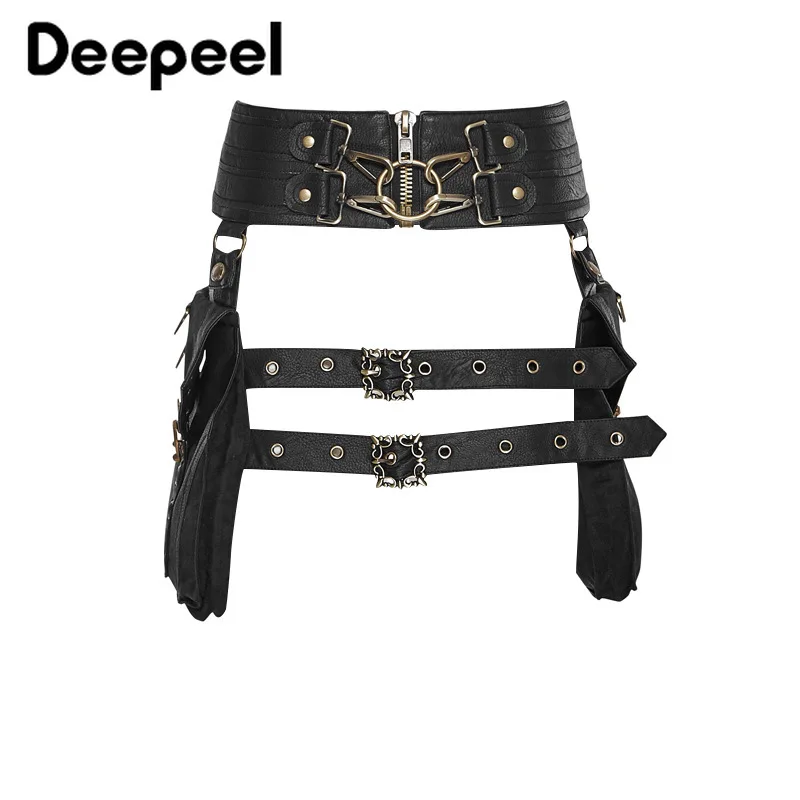 Deepeel1pc 23*70 см женские черные двойные Сумки из искусственной кожи Cummerbunds панк с