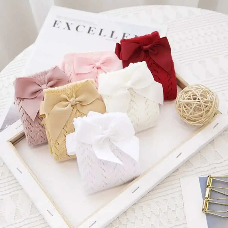 Warmom с большим бантом Гетры Высокие мягкие хлопковые детские петля носки для