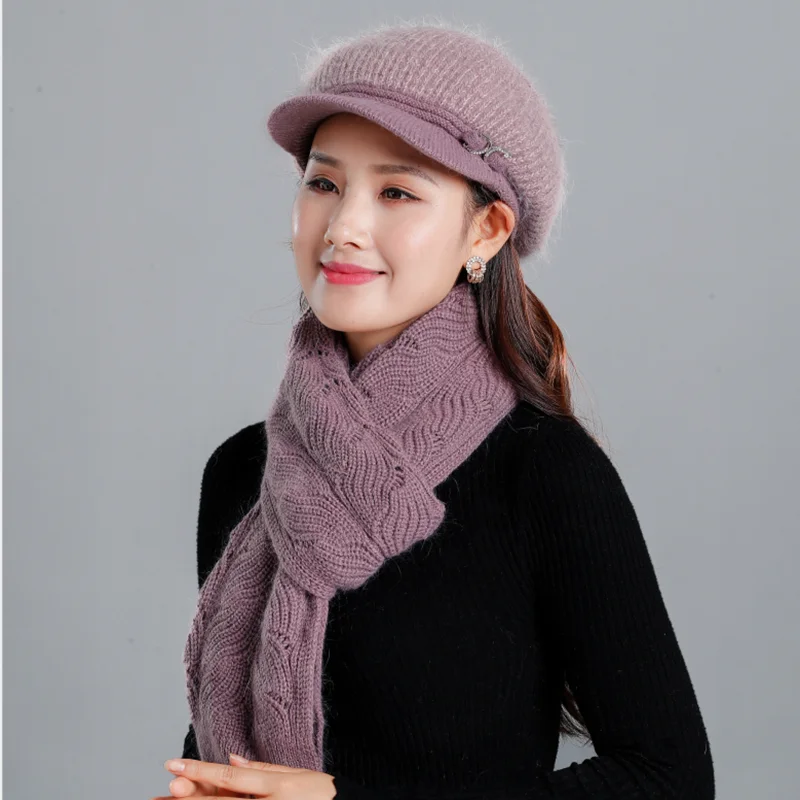 Новинка 2018 вязаная зимняя шапка и шарф из кроличьего меха женские облегающие
