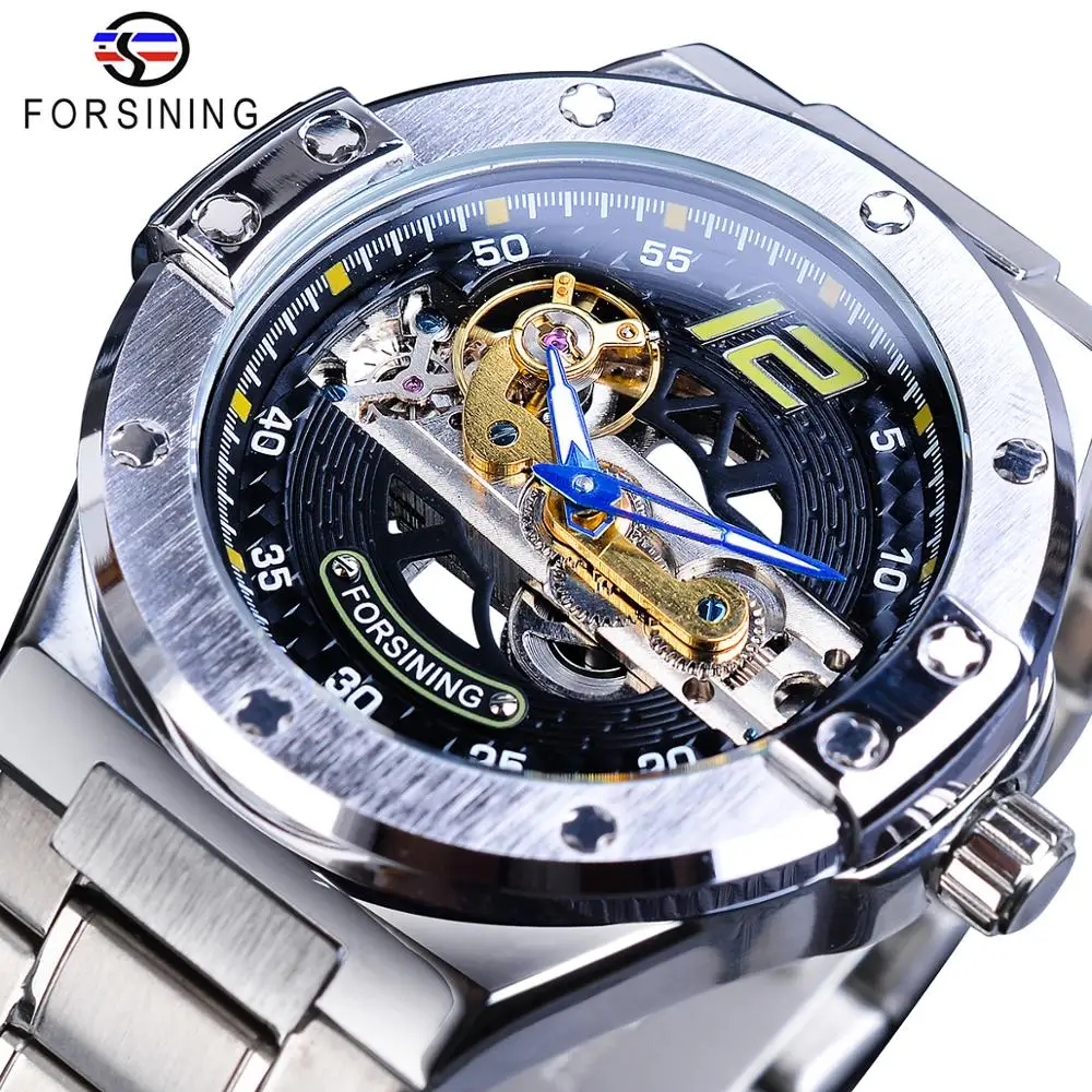 GMT1157-6 Forsining, прозрачные автоматические мужские часы, Золотой мост, механические, черные, нержавеющая сталь, ремешок, Скелетон, часы, Relogio Masculino - Цвет: GMT1157-6