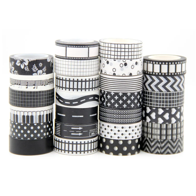 

New Arrival 1PC 15MM*10M Light Black Stripes White Washi Tape Sticky Adhesive Tape Scrapbooking Album DIY Decorative Tape