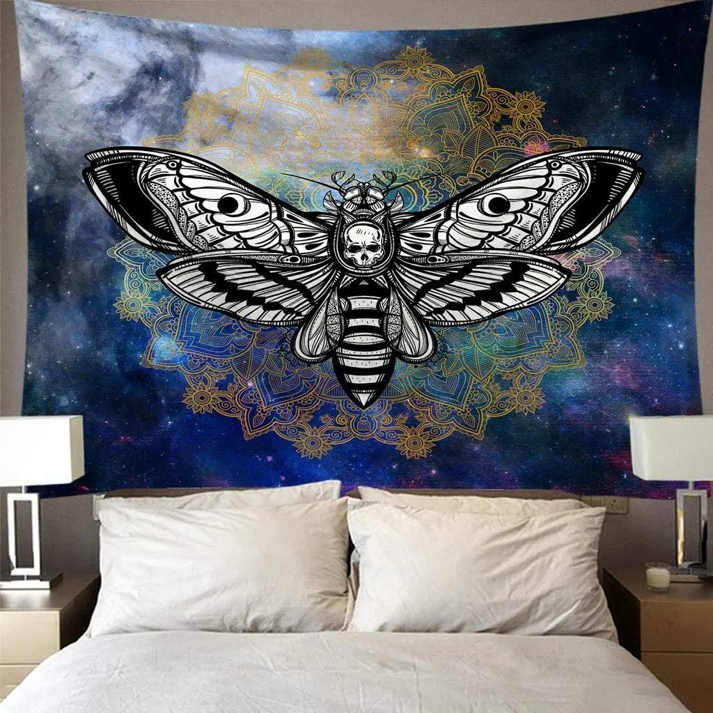 

Гобелен настенный с рисунком мандалы, украшение на стену в стиле хиппи, психоделический Хэллоуин, скелет, Бабочка, домашний декор для гостин...
