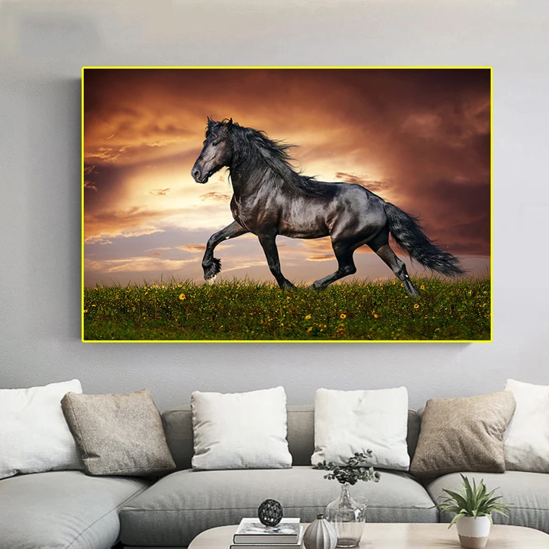 Современный плакат с дикими животными картина бегущая лошадь на холсте для